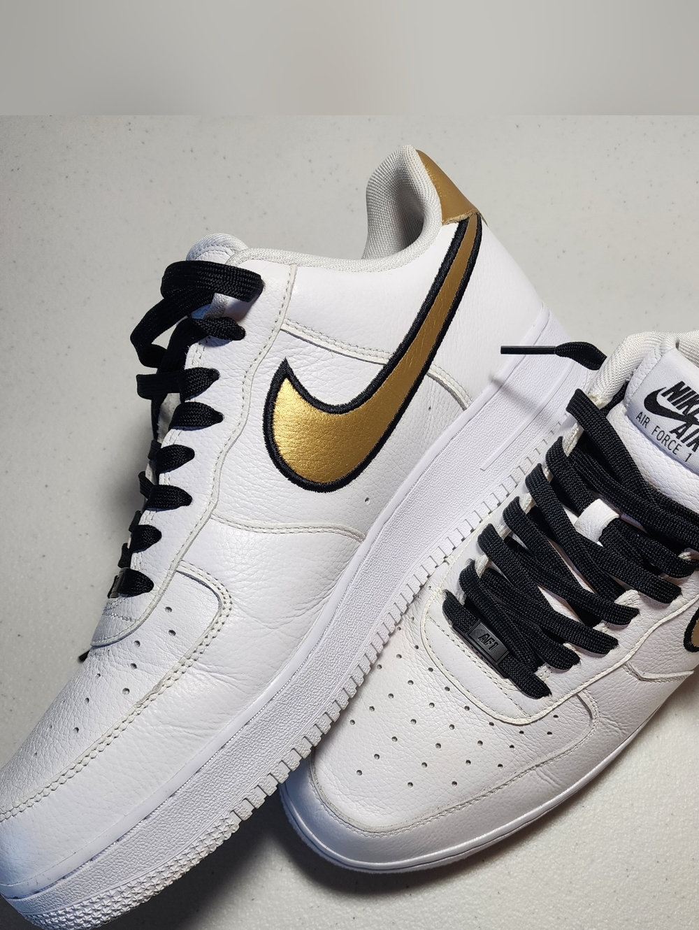 Nike Air Force 1 Custom Gold Swoosh White Black AF1 Streetwear Sneakers Men’s 12